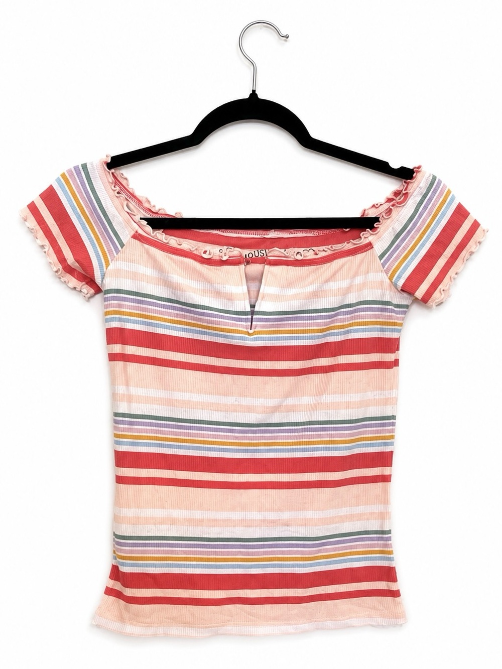 bohemian surf babe off-the-shoulder striped ruffle top size medium